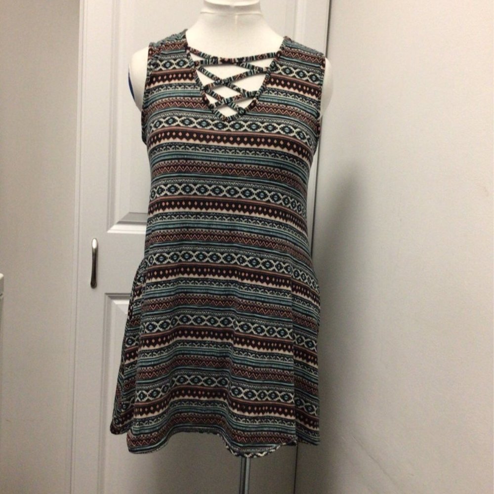 Bobbie Brooks Southwest Print Sleeveless Mini Dress, Size L